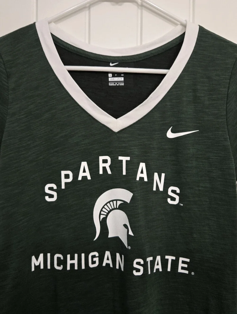 Nike Dark Green and White Michigan State Spartans V-Neck Tee